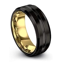 Tungsten Wedding Band Ring 8mm for Men Women 18k Rose Yellow Gold Plated Bevel Edge Black Brushed Polished