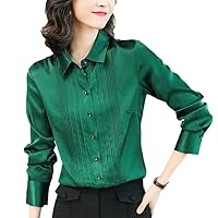 Chic Office Attire: Basic Turn-Down Collar Long Sleeve Blouse in Real Silk