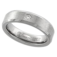 Sabrina Silver 6mm Tungsten 900 Diamond Wedding Ring for Him & Her 0.06 cttw Beveled Edges Comfort fit, sizes 4 to 9.5