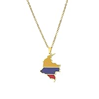 Colombia Map Shape Pendant Necklace - Drip Oil Map Geometric Ethnic Style Sweater Chain African Charm Patriotic Unisex Jewelry for Couple Clavicle Chain Gift,Gold,45Cm/17 in