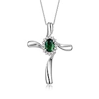 Sterling Silver Cross Necklace: Gemstone & Diamond Pendant, 18
