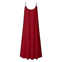 Women's Dresses Summer Dress Women's Casual Tank Sleeveless Knee Length Mini Plain Vest Dresses(Red,Medium