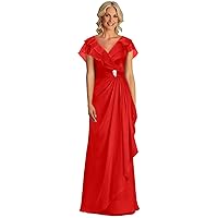 Plus Size Mother of The Bride Dresses for Wedding Red Cap Sleeve Chiffon Formal Gowns and Evening Dresses Size 26W