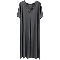 Women's Sleep Shirts Cozy Soft Short Sleeve Nightshirt V Neck Loungewear Dress Solid Sleepwear T-Shirt Dresses