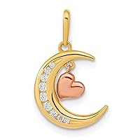 14 kt Two Tone Gold CZ Moon Heart Charm