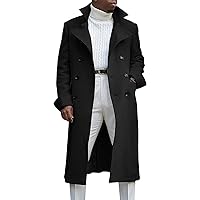 Men's Double Breasted Long Trench Coat Winter Notch Lapel Windbreaker Overcoat Casual Slim Business Pea Jacket