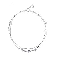 925 Silver Anklets for Women Exquisite Star Small Tube Ankle Chain Jewelry Girl Summer Beach Party Gifts