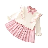 Toddler Baby Girls Outfit Knitted Buttons Sweater Tops Mini Skirt Bowknot Ruffle Long Sleeve Autumn Winter Clothes Set