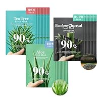 BRING GREEN Tea Tree + Green Bamboo Charcoal + Green Aloe Fresh Mask (10 Count Each) Bundle