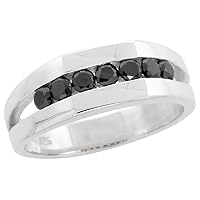 Sterling Silver Seven Stone Miracle Diamond Ring Band w/Brilliant Cut (0.72 Carat) Black Diamonds, 9/32 inch (7 mm) Wide