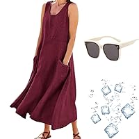 Linen Dresses for Women 2024 Italy Cotton Maxi Dresses for Women 2024 Beach Tank Dress with Pockets