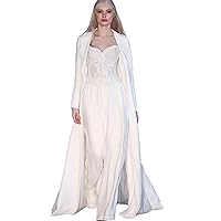 Women's Formal Wedding Jumpsuit with Pocket 2024 Bridal Gown with Long Jacket