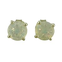 Ethiopian Opal Round Shape Gemstone Jewelry 10K, 14K, 18K Yellow Gold Stud Earrings For Women/Girls