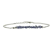 Gempires Mother's Day Jewelry Natural Tanzanite Chips Bar Bracelet, December Birthstone, Energy Healing Crystals, Gift for Her, Gemstone Jewelry 8 inch (Tanzanite)