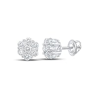 10K White Gold Mens Diamond Flower Cluster Earrings 1/2 Ctw.