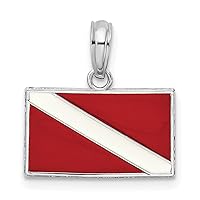 Sterling Silver Rhodium Plated Polished Enameled Dive Flag Charm 15 x 15 mm