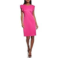 Tommy Hilfiger Women's Flutter Sleeve Scuba Dress, HOT Pink