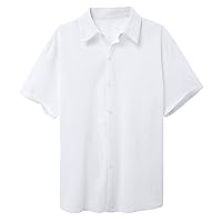 Mens Button Up Casual Guayabera Shirts for Summer Short Sleeve Linen Beach Wedding Shirts Hippie Hawaiian T Shirt