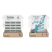 Schick Hydro Sensitive Razor Refills for Men, 12 Count & Schick Hydro Silk Sensitive Skin Razor for Women With 5 Moisturizing Razor Blade Refills