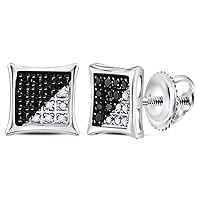 Dazzlingrock Collection Sterling Silver Mens Round Black Color Enhanced Diamond Square Kite Earrings 1/10 ctw