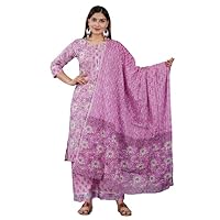 Jaipur Fabric Nation Women's Cotton Floral Printed Straight Kurti With Pant Dupatta Set