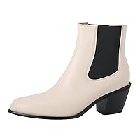 Women Ankle Boots Stacked Heels Pointed Toe Slip On Elegant Casual Cute Chelsea Booties