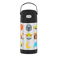 THERMOS FUNTAINER Water Bottle with Straw - 12 Ounce, Mandalorian - Kids Stainless Steel Vacuum Insulated Water Bottle with Lid