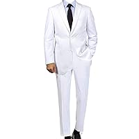 Mens 2 Piece 2 Button Peak Lapel Casual Suits White