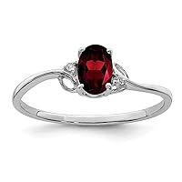 925 Sterling Silver Polished Open back Rhodium Plated Diamond and Garnet Oval Ring Measures 2mm Wide Jewelry for Women - Ring Size Options: 6 7 8 9
