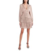 BCBGMAXAZRIA Women's Long Sleeve Fit and Flare Tiered Ruffle Evening Dress