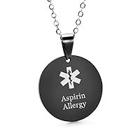 Customized Stainless Steel Medical Allergy Awareness Necklace for Boys Girls Adults,Personalized Medic Alert ID Pendant Emergency Jewelry for Son,Daughter,With Aid Bag