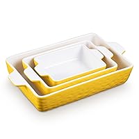 Bakeware Set of 3, Ceramic Baking Pans Set for Oven, Casserole Dish, Ceramic Rectangular Baking Dish Lasagna Pans for Cooking Cake Kitchen, Yellow