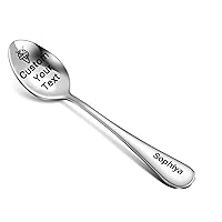 Personalized Custom tablespoon stainless steel，Custom Teaspoon stainless steel Engraved name ice cream Spoon Personalized Valentine's Day Easter Anniversary Wedding Gift (Silver)