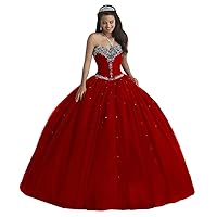 Women's Puffy Tulle Quinceanera Dresses Floor Lenght Crystal Evening Party Ball Gowns