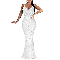 MAYFASEY Women's Sexy Elegant Rhinestone Hot Drilling Process Bodycon Dress Party Club Night Out Dress Long Evening Dresses