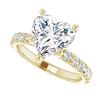 10K Solid Yellow Gold Handmade Engagement Ring 3.0 CT Heart Cut Moissanite Diamond Solitaire Wedding/Bridal Ring Set for Womens/Her Propose Gift