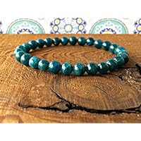 6mm blue apatite bracelet, a grade, healing crystals, yoga mala beads, chakra jewelry, brain tonic & weight loss-authenticity-motivation