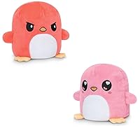 TeeTurtle, The Original Reversible Penguin Plushmate, Patented Design, Happy Pink Heart Eyes + Angry Red, Show your mood without saying a word! 3.5 inch