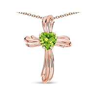 Solid 10k Gold Heart Shape 6mm Ribbed Cross Of Love Pendant Necklace