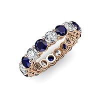 Blue Sapphire and Lab Grown Diamond 3 3/4 ctw Womens Eternity Ring Stackable 14K Gold