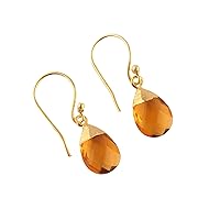 Guntaas Gems Beautiful Citrine Hydro Quartz Teardrop Shape Faceted Brass Gold Plated Drop & Dangle Earrings For Women Girls