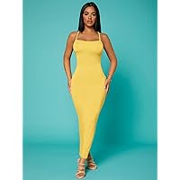 Fall Dresses for Women 2023 Solid Criss-Cross Backless Bodycon Dress Dresses for Women (Color : Yellow, Size : Large)