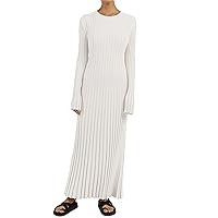Bodycon Knit Maxi Dress for Women Fall Casual Long Sleeve Crewneck Ribbed Solid Long Dress