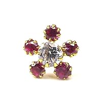 Created Round Cut Ruby & White Diamond in 925 Sterling Silver 14K Yellow Gold Over Classy Flower Design Nose Bone Stud for Women's