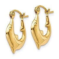 10K Yellow Gold Sea Dolphin Ocean Fish Beach Nautical Hoop Earrings