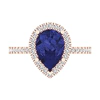 Clara Pucci 2.55 Brilliant Pear Cut Solitaire W/Accent Halo Simulated Tanzanite Anniversary Promise Engagement ring Solid 18K Rose Gold