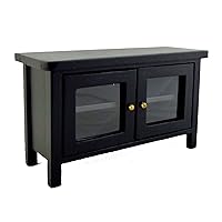 Melody Jane Dolls Houses Dollhouse Modern Black Low Cabinet TV Stand Miniature Living Room Furniture