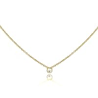 9ct Gold Fine Belcher Chain 18 Inch Necklace with 2mm Clear CZ Crystal