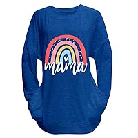 Mama Rainbow Funny Mom Shirts Plus Size Tunic Tops for Women Letter Print Graphic Tees Mother’s Day