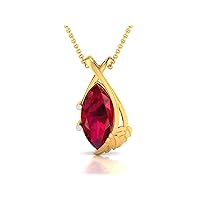 Marrquise Shape Lab Made Red Ruby 925 Sterling Silver Pendant Necklace with Link Chain 18
